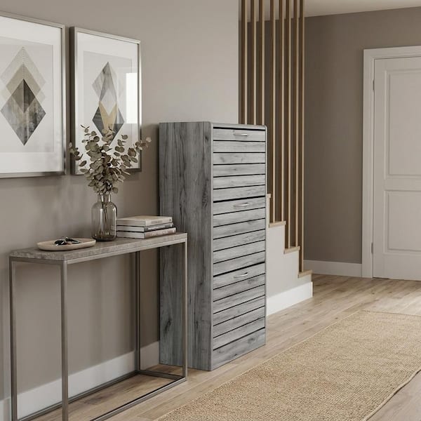 42.3 in. H x 22.4 in. W Gray Wood Grain 18-Pair Shoe Storage Cabinet with 3-Drawers and Removable Racks