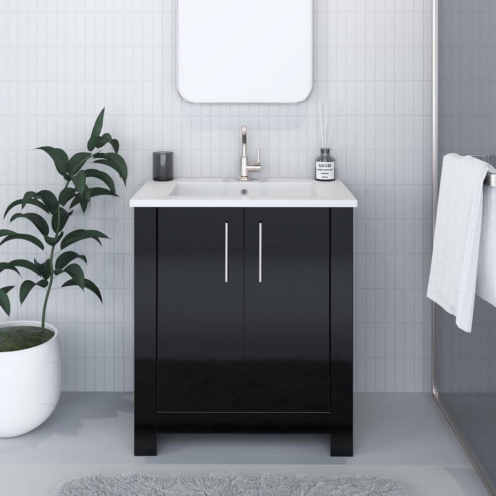 Austin 30 in. W x 20 in. D Bath Vanity in Glossy Black with Acrylic Vanity Top in White with White Basin price history on PriceWatchPro