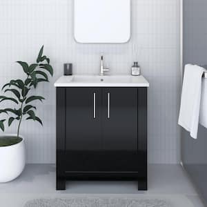 Austin 30 in. W x 20 in. D Bath Vanity in Glossy Black with Acrylic Vanity Top in White with White Basin