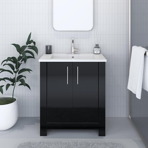 VOLPA USA AMERICAN CRAFTED VANITIES Austin 30 in. W x 20 in. D Bath Vanity in Glossy Black with Acrylic Vanity Top in White with White Basin