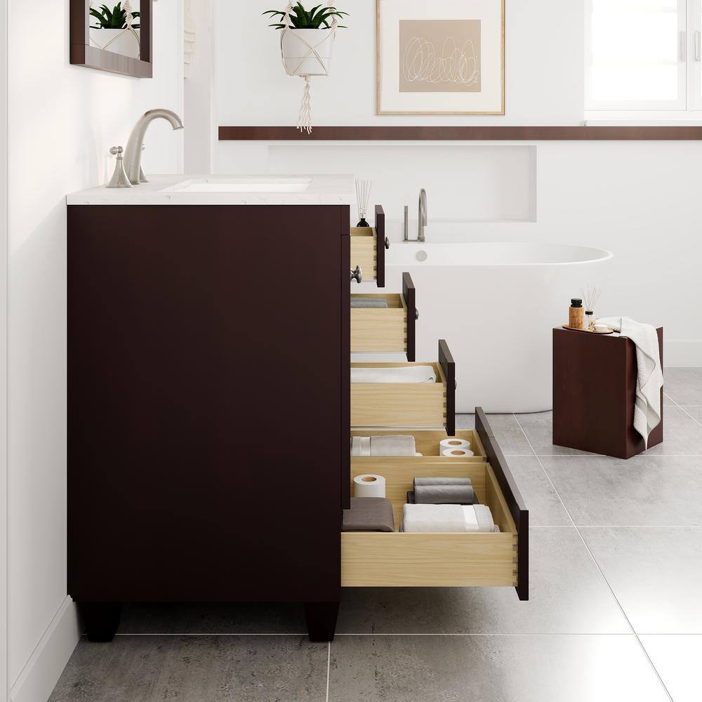 Acclaim 30" Teak Bathroom Vanity with White Quartz Top