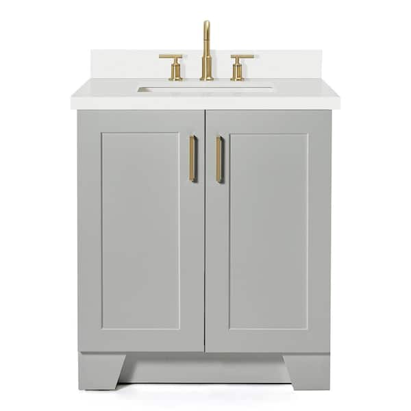 Taylor 30 in. Single Sink Freestanding Bathroom Vanity in Gray with Pure White Quartz Top