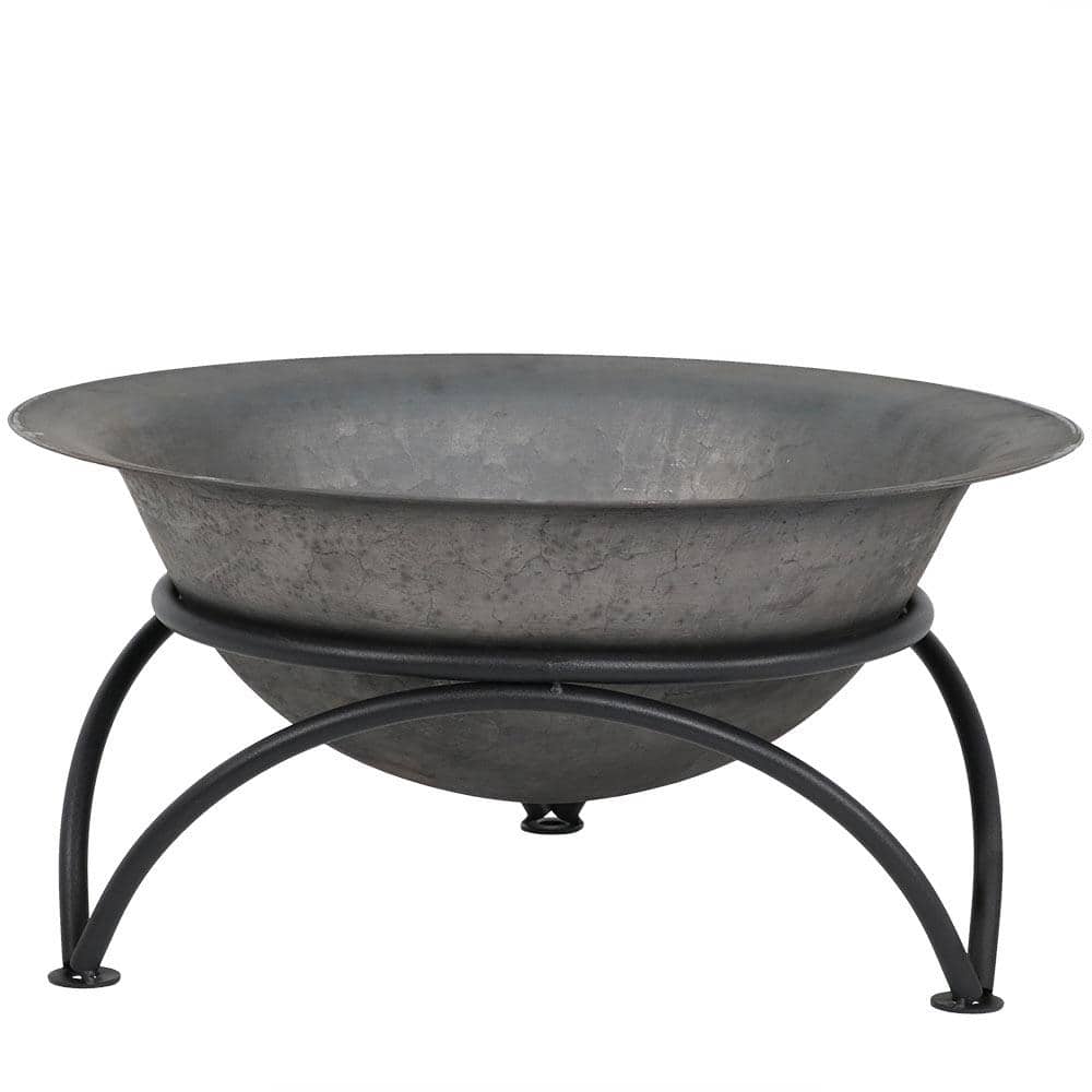 23.5" Dark Gray Cast Iron Wood-Burning Fire Pit Bowl with Stand