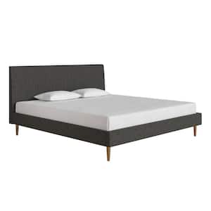 Daphne Dark Gray Linen Upholstered King Bed with Headboard and Modern Platform Frame