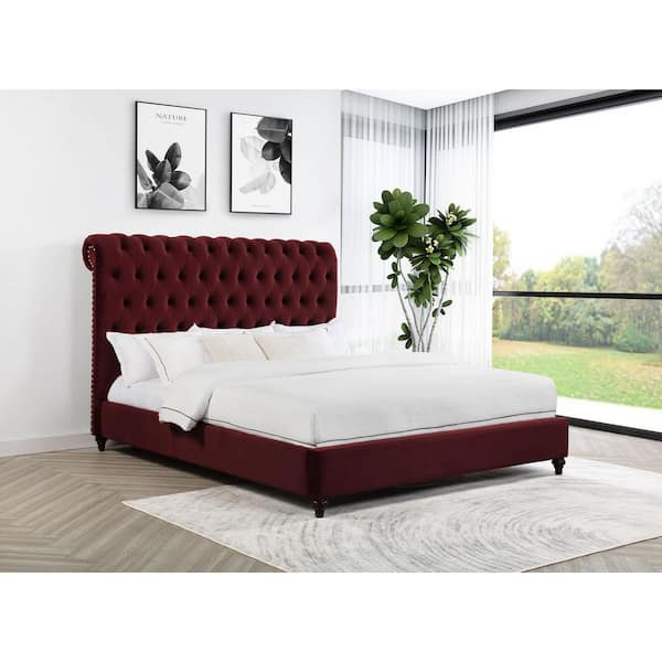 Coaster Devon Wine Red Wood Frame Upholstered Eastern King