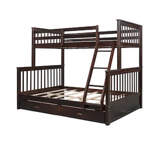 Twin-Over-Full Bunk Bed with Ladders and 2-Storage Drawers in Brown