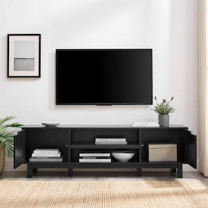 58 in. Solid Black Modern Transitional TV Stand with 2 Doors Fits TVs up to 65 in.