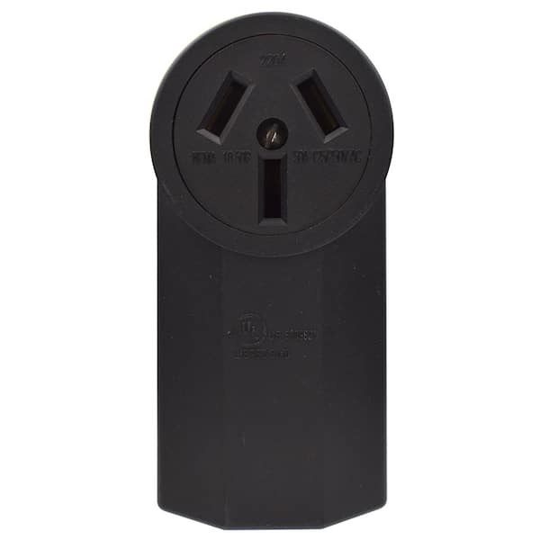 ELEGRP 50 Amp 250V, NEMA 10-50R Surface Mount Power Outlet, Single Straight Blade Range & Dryer Outlet Non-Grounding, Black