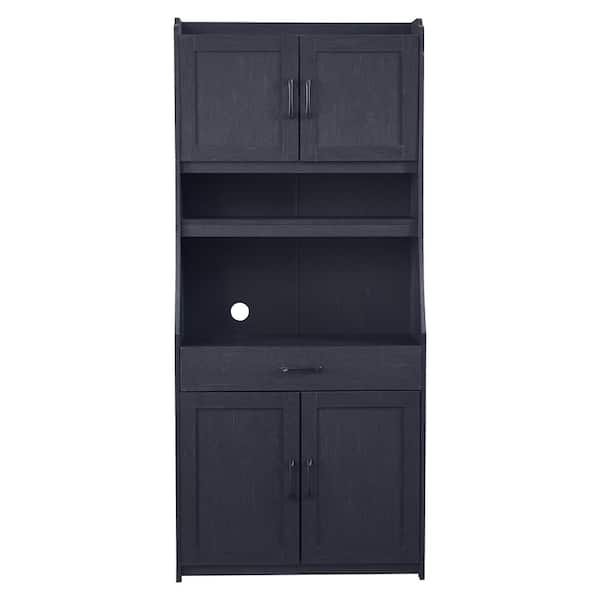 Unbranded Black One-body Style Pantry Cabinet Kitchen Living Room Dining Room Buffet Ample Storage Space Open Shelf