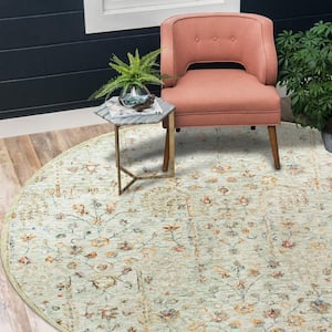 Glenis Green/Cream/Taupe 8 ft. 6 in. Round Traditional Floral Garden Wool Hand Tufted Area Rug
