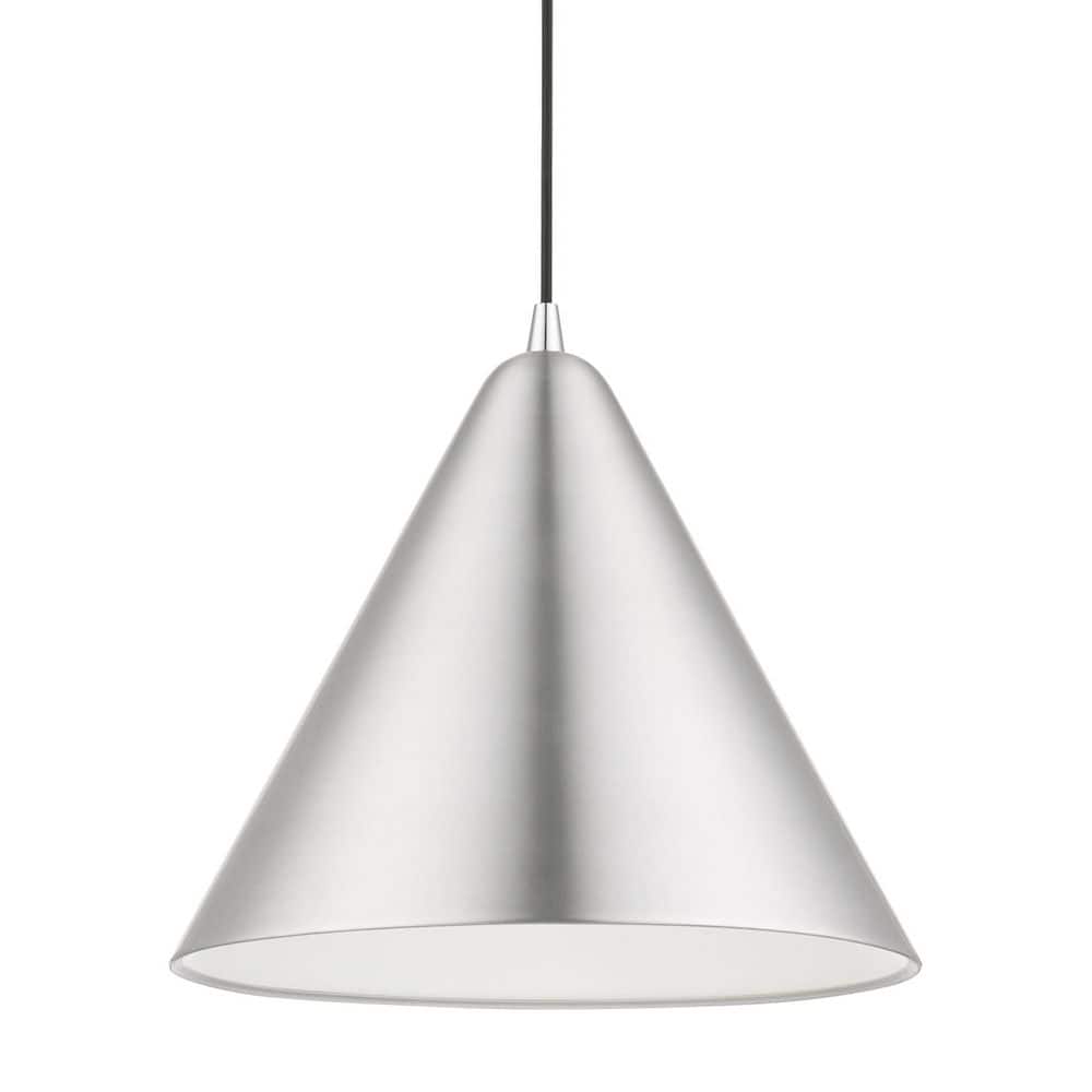 Dulce Brushed Aluminum Pendant with Shiny White Interior, 14" Shade