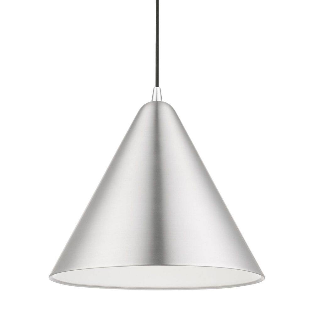 Dulce Brushed Aluminum Pendant with Shiny White Interior, 14" Shade