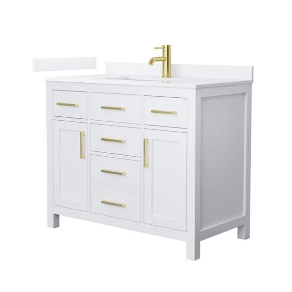 Wyndham Collection Beckett 42 in. Single Freestanding White Bath Vanity with White Quartz Top (Assembled)