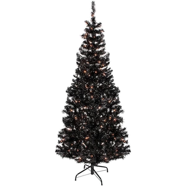 Northlight 4 ft. Black Pre-Lit Tinsel Artificial Christmas Tree with 70 Clear Lights