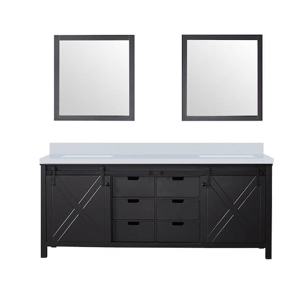 Marsyas 80 in W x 22 in D Brown Double Bath Vanity, White Quartz Countertop and 30 in Mirrors