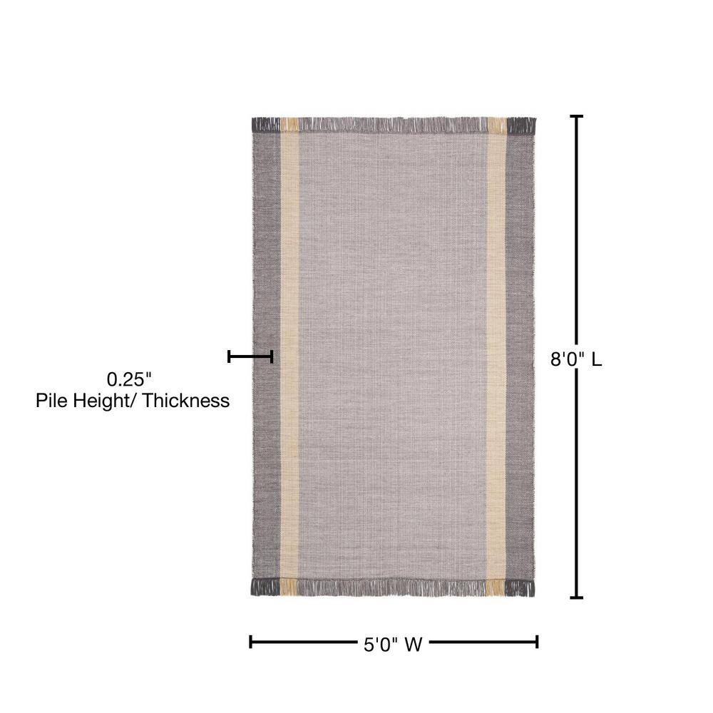 Handwoven Mustard & Grey Cotton Flatweave Rug - 5' x 8'