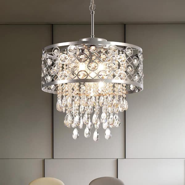 Maxax Indianapolis 5-Light 16.9 in. Chrome Crystal Modern Drum Dimmable Chandeliers Living Dining Foyer Lighting