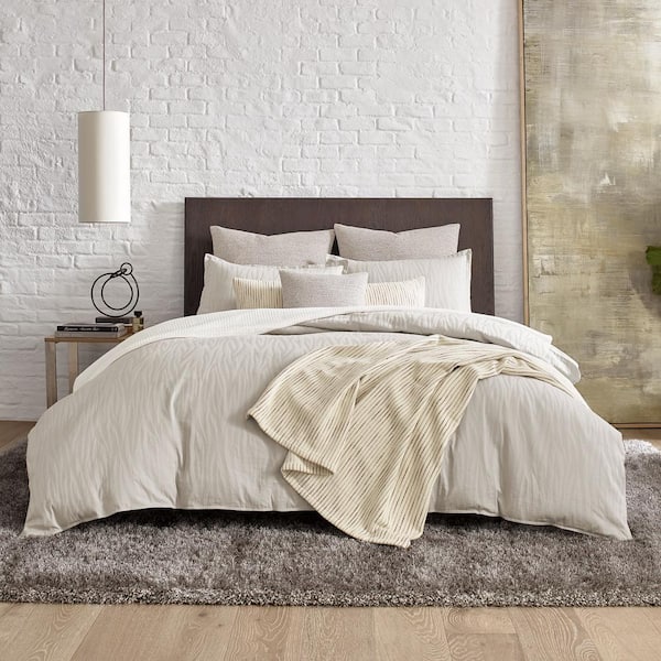 KENNETH COLE NEW YORK Lawrence 3-Piece Beige Solid Cotton Full/Queen Duvet Cover Set