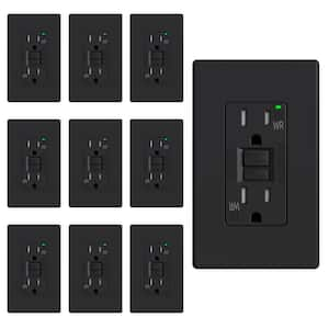 15 AMP 125V Duplex Tamper Resistant Weather Resistant SelfTest GFCI Outlet w/Screwles Wall Plate UL Listed BLK (10-Pack)