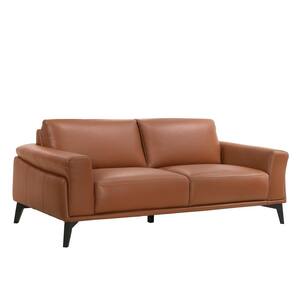 Como 78 in. Square Arm Leather Rectangle Sofa in. Terracotta