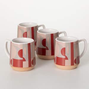 8 oz. Retro Modern Red Design Ceramic Mug Set of 4