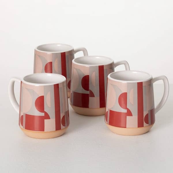 SULLIVANS 8 oz. Retro Modern Red Design Ceramic Mug Set of 4