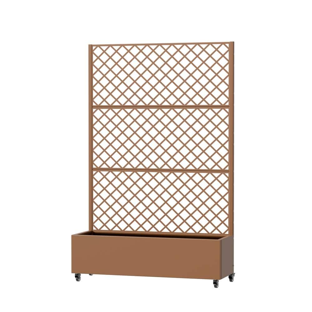 72 in. H x 47 in. W Brown Outdoor Galvanized Steel Privacy Screen Planter Box Trellis with Detachable Wheels price history on PriceWatchPro