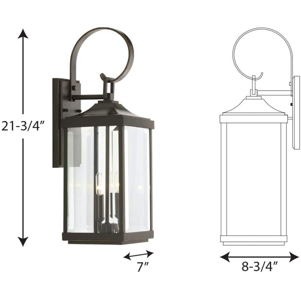 Antique Bronze Traditional 2-Light Outdoor Wall Lantern
