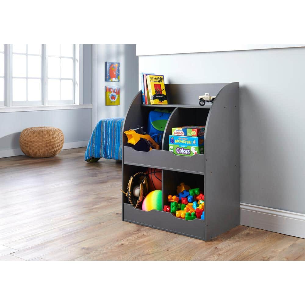 Charcoal MDF Kids Toy Storage Cubby with Bins and Shelf