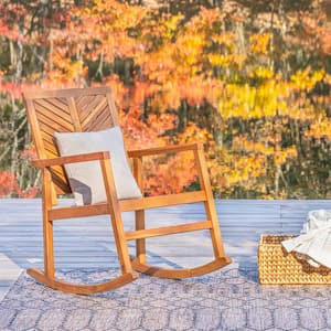 Ned Modern Chevron-Back 300 lbs. Support Acacia Wood Patio Outdoor Rocking Chair in Teak