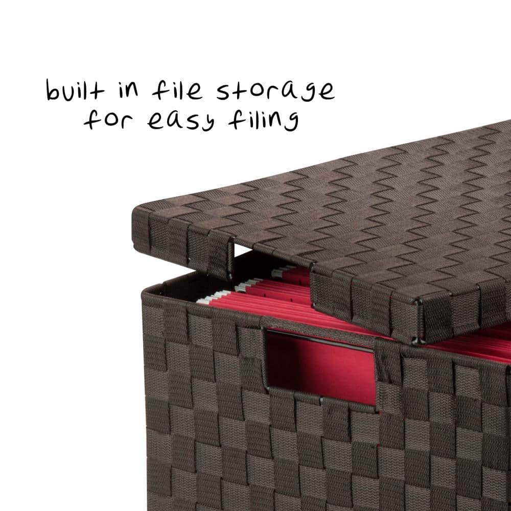 Espresso Brown Large Woven File Storage Box with Lid
