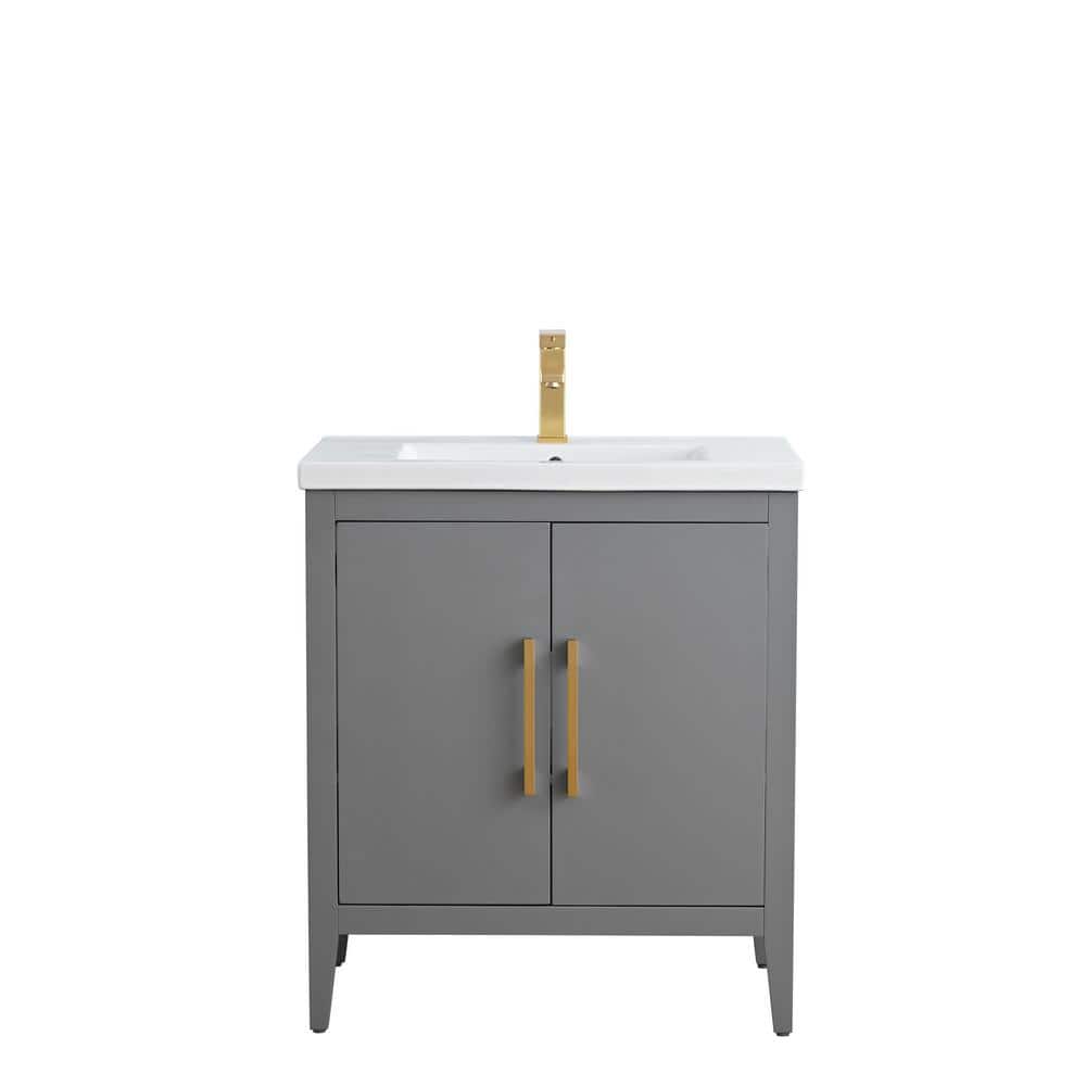 30" Cashmere Gray Single Sink Bathroom Vanity with Ceramic Top