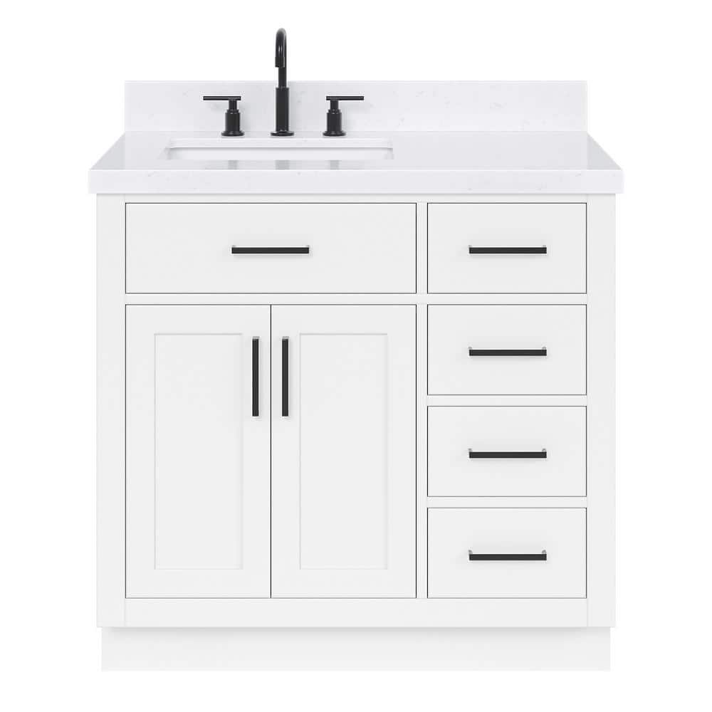 Hepburn 36" White Hardwood Freestanding Single Vanity with Quartz Top