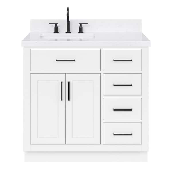 Hepburn 36 in. W x 22 in. D x 36 in. H Single Sink Freestanding Bath Vanity in White with Carrara Qt. Top