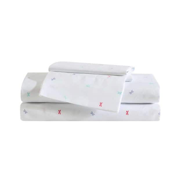 Eddie Bauer Dragonflies 4-Piece White/Pink/Blue Microfiber Queen Sheet Set