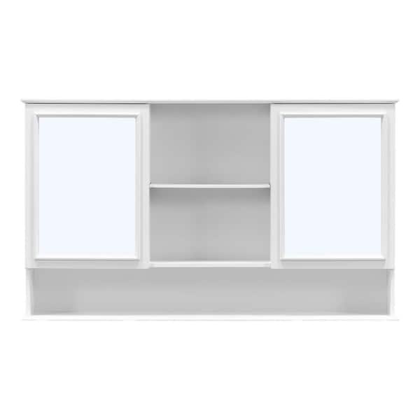 60 in. W x 35 in. H Rectangular MDF and Pine Wood Medicine Cabinet with Mirror and Double Mirrored Doors in White