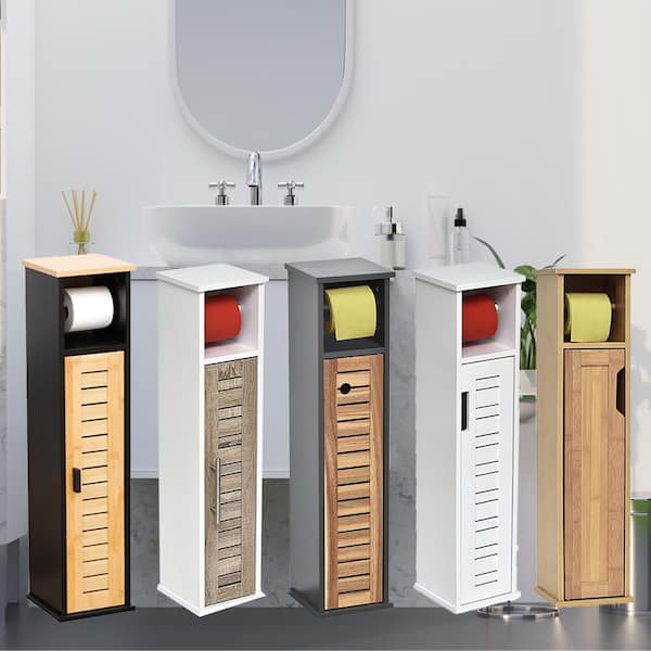 Evideco 2 in 1 Toilet Roll Holder and Storage Unit Cabinet-Stockholm-Brown Oak