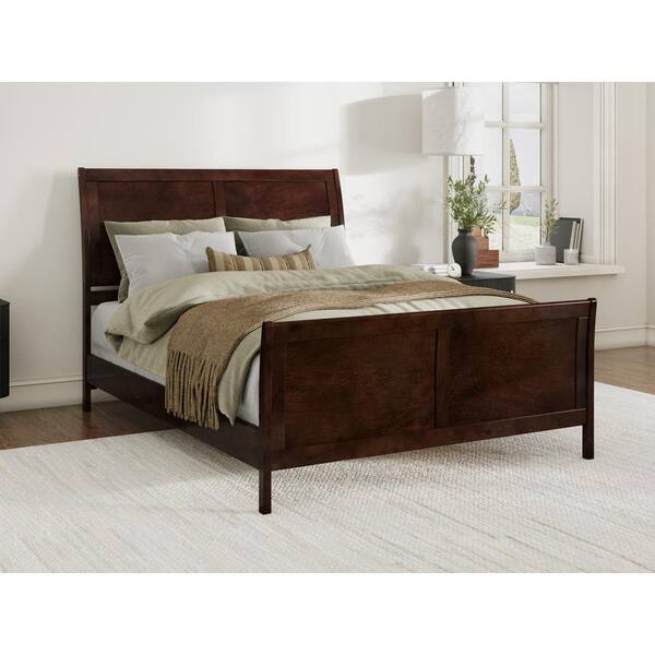 AFI Valencia Walnut Brown Solid Wood Frame Queen Low Profile Sleigh Platform Bed with Matching Footboard AR8977044 The Home Depot