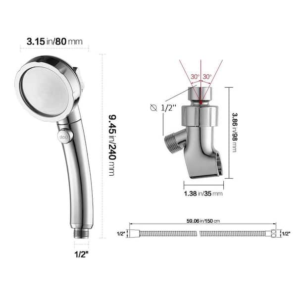 1-Piece Handheld Shower Head in Chrome with On/Off Pause Switch, 3 Spray Modes, Hose and Adjustable Angle Bracket