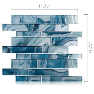 Myst Lake Blue/Light Blue 11-3/4 in. x 11-3/4 in. Glossy Smooth Glass Mosaic Tile (4.8 sq. ft./Case)