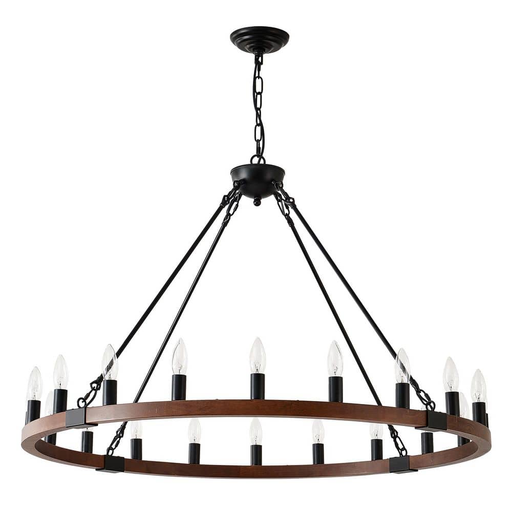 39.4 in 20-Light Matte Black Wood Wagon Wheel Pendant Chandelier with Adjustable Height (Bulbs Not Included) price history on PriceWatchPro