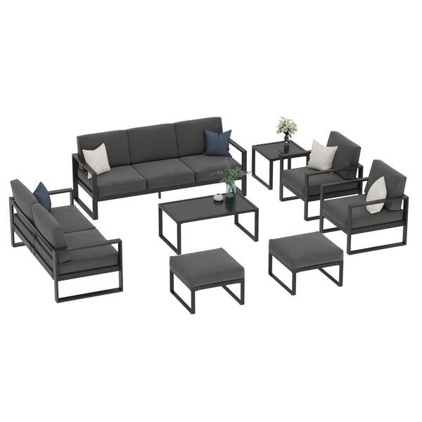 SUNVIVI 8-Piece Aluminum Patio Conversation Set with Gray Cushions