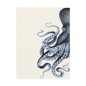 Octopus Indigo Blue And Cream A by Fab Funky Hidden Frame Animal Wall Art 32 in. x 24 in.