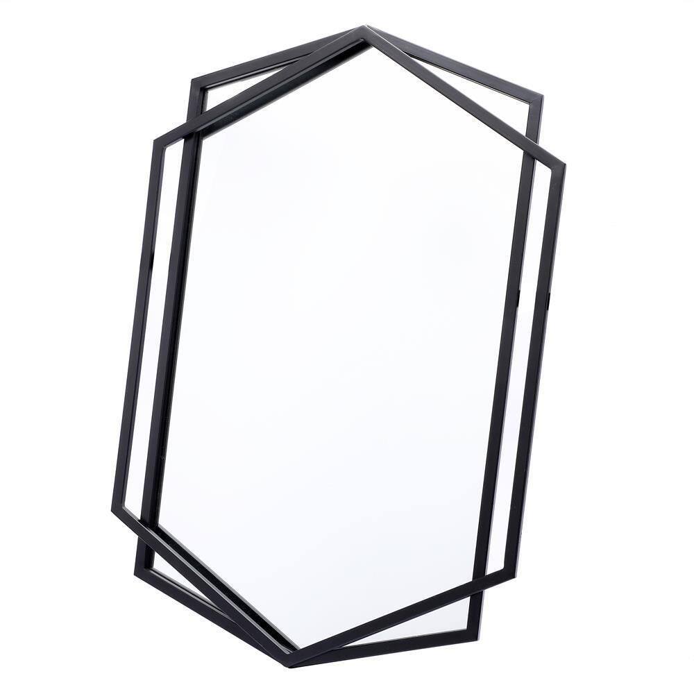 Hexagonal Black Metal Frame Rectangular Wall Mirror