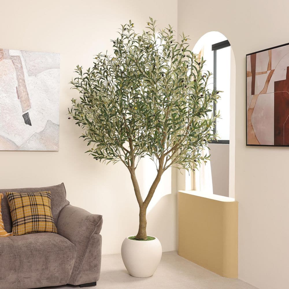 DR.Planzen 8 ft. Artificial Olive Tree with White Planter, Faux