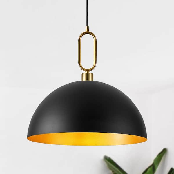 LWYTJO 19.7 in. 1-Light Black Modern Metal Single Pendant Light with Wrought Iron Accents for Living Room Entryway Foyer