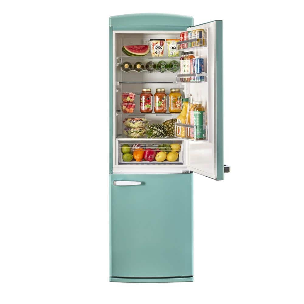 Ocean Mist Turquoise Retro Bottom Freezer Refrigerator with Ice Maker