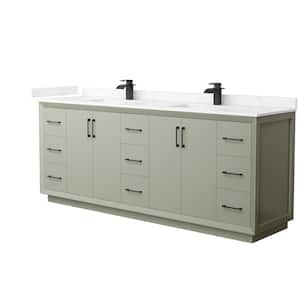 Strada 84 in. W x 22 in. D x 35 in. H Double Bath Vanity in Light Green with Carrara Cultured Marble Top