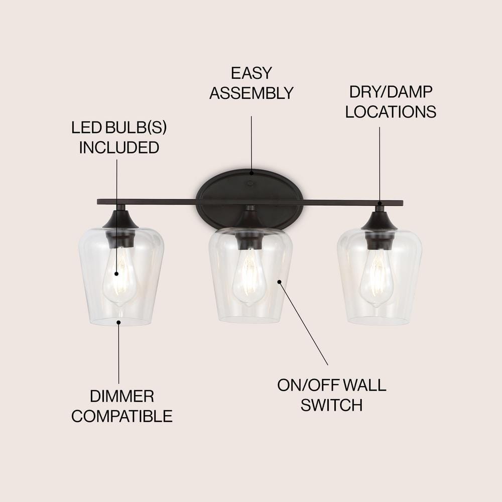 Jayne Rustic French Country 23" Oil-Rubbed Bronze 3-Light LED Vanity Light