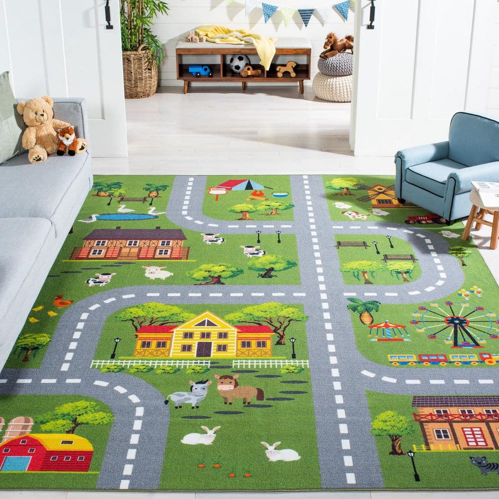 Kids Playhouse 8 ft. x 10 ft. Dark Green/Light Gray Neighborhood Roads Area Rug price history on PriceWatchPro